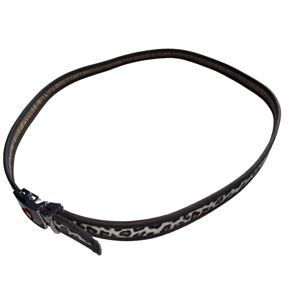 VERSA LEOPARD PRINT BELT WOMENS 54 INCH BROWN SILVER BUCKLE ANIMAL PRINT